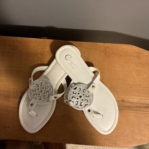 Cato White Women's Decorative Thong Sandals with Silver Medallions